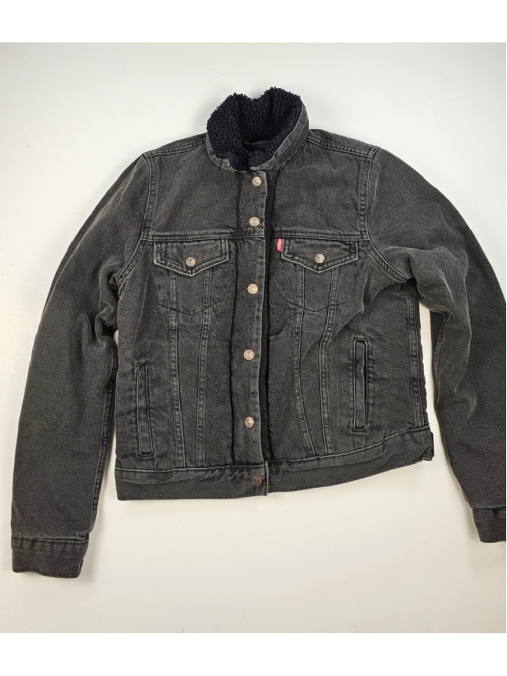 Levi’s Women’s Sherpa Lined Denim Trucker Jacket Small Black Charcoal
